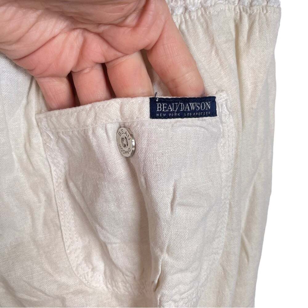 Beau Dawson White Linen Elastic Waistband Trousers Loungewear Beachy Pants Sz. M - Picture 6 of 16